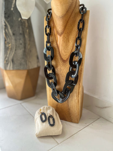 Black Marble Necklace & Earrings Set