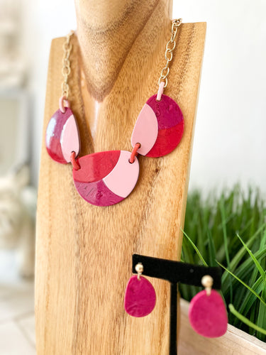 Red Rainbow Necklace & Earrings Set
