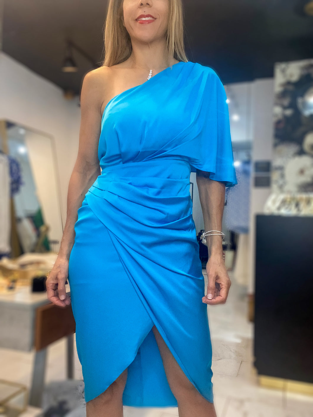 Turquoise One Shoulder Dress