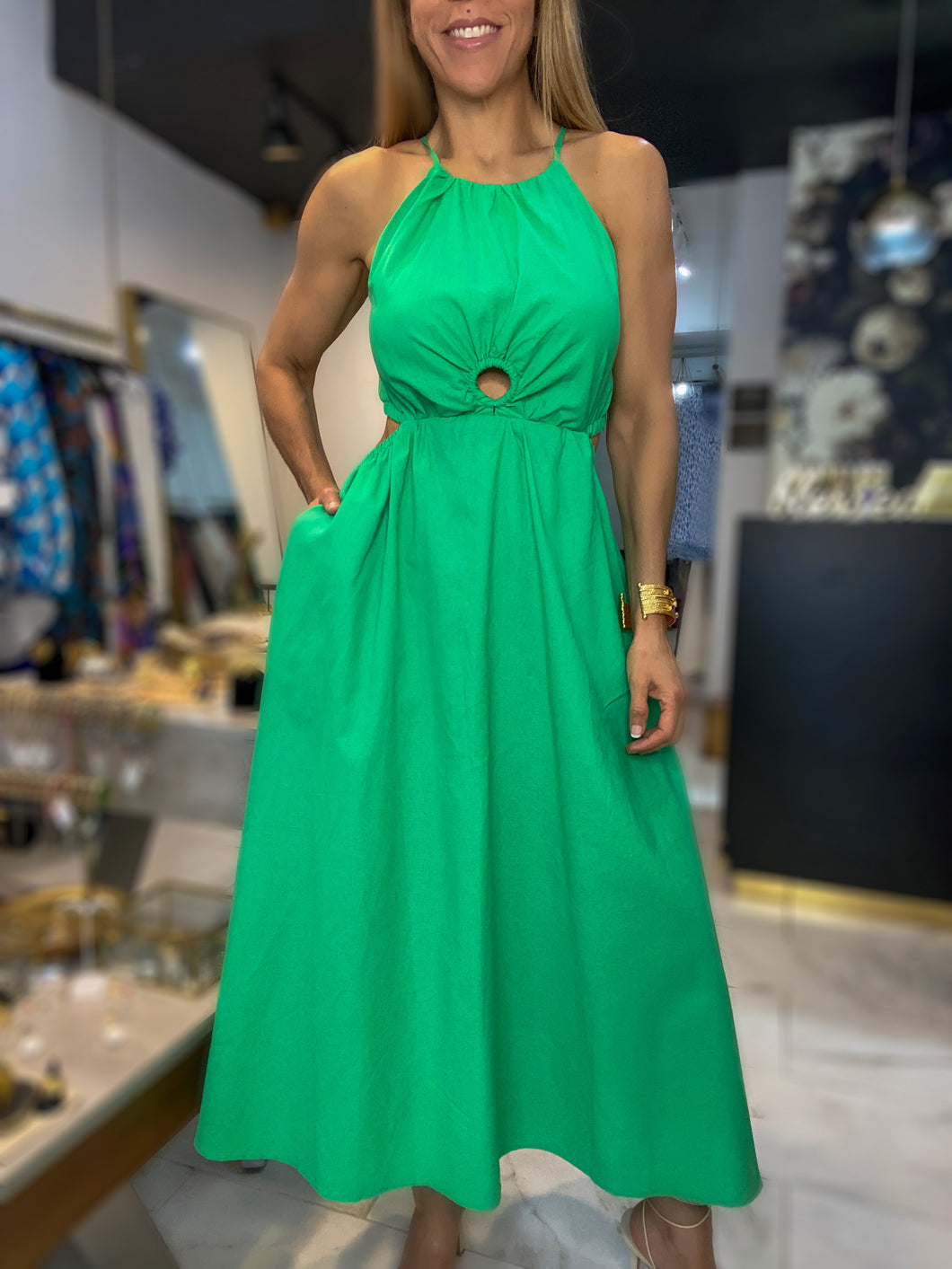 Emerald Cutout Midi Dress
